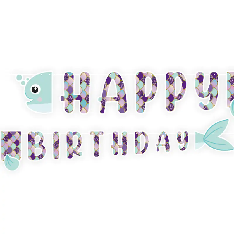 Pırıltılı Deniz Kızı Happy Birthday Harf Banner (2,10 m)