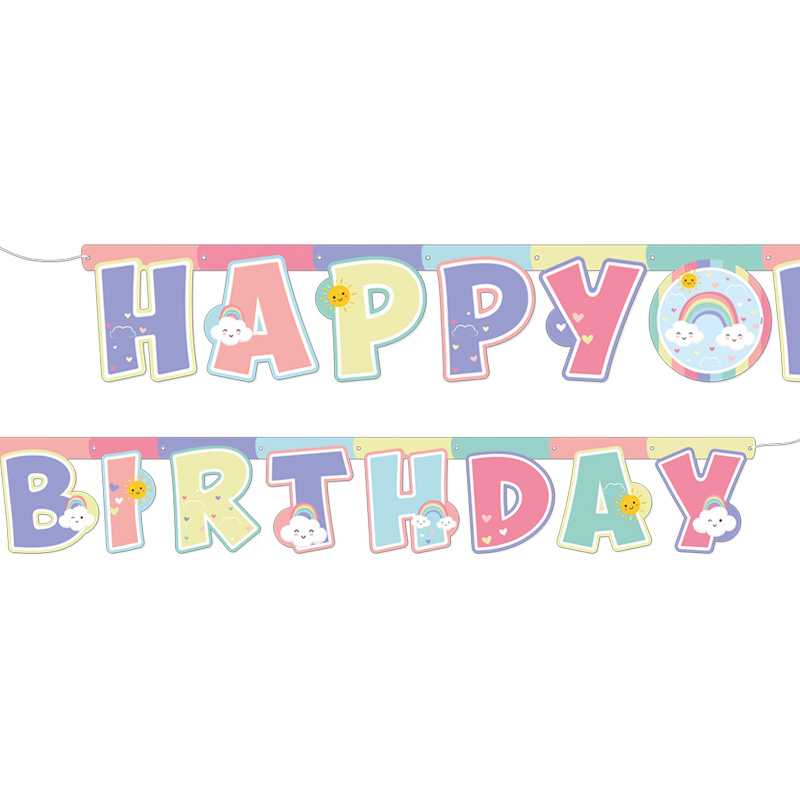 Gökkuşağı Bulut Happy Birthday Harf Banner (2,10 m)